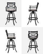Pellebant 6 Pack Sunbrella Outdoor Bar Stools 30", Aluminum Swivel Patio Bar Height Bar Stools with Back & Footrest, for Deck Lawn Garden(Milano Char)