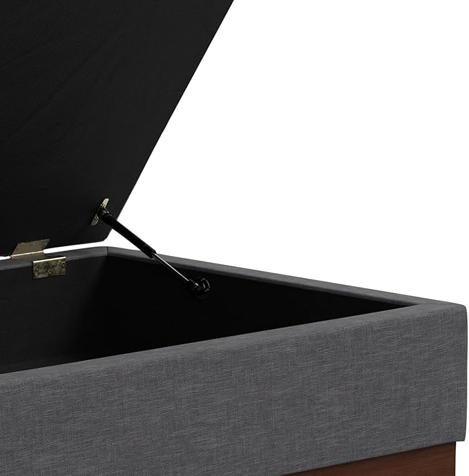 SIMPLIHOME Mariah 34 inch Wide Contemporary Rectangle Coffee Table Storage Ottoman in Slate Grey Polyester Linen, Assembled, For the Living Room, Entryway and Family Room