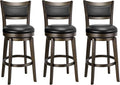 PrimeZone Swivel Bar Stools Set of 3, 26 Inch Counter Height Barstools, Black Faux Leather Bar Stool with High Backrest & Solid Wood Legs & Wrap-around Footrest, Counter Stools for Kitchen Island, Pub