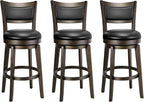 PrimeZone Swivel Bar Stools Set of 3, 26 Inch Counter Height Barstools, Black Faux Leather Bar Stool with High Backrest & Solid Wood Legs & Wrap-around Footrest, Counter Stools for Kitchen Island, Pub
