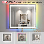 40x38 inch LED Bathroom Mirror with RGB Lights Color Changing Backlit Mirror Shatterproof Dimmable Anti-Fog Lighted Vanity Mirror (RGB Multicolor Backlit + Adjustable Front-Lighted)