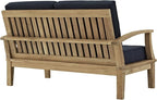 Modway Marina Premium Grade A Teak Wood 5-Piece Outdoor Patio Furniture Set in Natural Navy