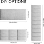 Upholstered Wall Mounted Headboard, 3D Soundproof Wall Panels Peel and Stick Headboard for Queen Size, Tufted, Light Grey (9 Panels, 10" x 24")