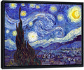 Wieco Art Framed Art Canvas Prints of Starry Night by Vincent Van Gogh Paintings Reproduction Post-Impressionism Artwork Framed Wall Art for Living Room Wall Decor Home Decorations Black