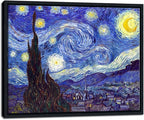 Wieco Art Framed Art Canvas Prints of Starry Night by Vincent Van Gogh Paintings Reproduction Post-Impressionism Artwork Framed Wall Art for Living Room Wall Decor Home Decorations Black