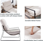 DUOMAY Mid-Century Modern Accent Chair, Comfy Sherpa Sofa Lounge Chair Reading Corner Chair for Living Room Bedroom Office, Mid-Back Arm Chair with Black Metal Leg, White