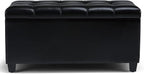 SIMPLIHOME Sienna 33 inch Wide Transitional Rectangle Storage Ottoman Bench in Midnight Black Vegan Faux Leather, Assembled, For the Living Room, Entryway and Family Room