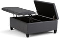 SIMPLIHOME Ellis 36 inch Wide Contemporary Square Coffee Table Storage Ottoman in Stone Grey Vegan Faux Leather, Assembled, For the Living Room and Bedroom
