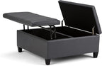 SIMPLIHOME Ellis 36 inch Wide Contemporary Square Coffee Table Storage Ottoman in Stone Grey Vegan Faux Leather, Assembled, For the Living Room and Bedroom