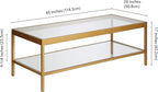 Henn&Hart 45" Wide Rectangular Rectangular Coffee Table in Brass, Modern Rectangular Coffee Tables for living room, studio apartment essentials