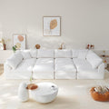 Boneless Cloud Couch Modular Sectional Sofa with Deep Seat for Living Room, L Shape Couch with Ottoman, Snowflake Cloth and 40D Memory Sponge，2 Throw Pillows (White, 6 Seater+2 Ottoman)