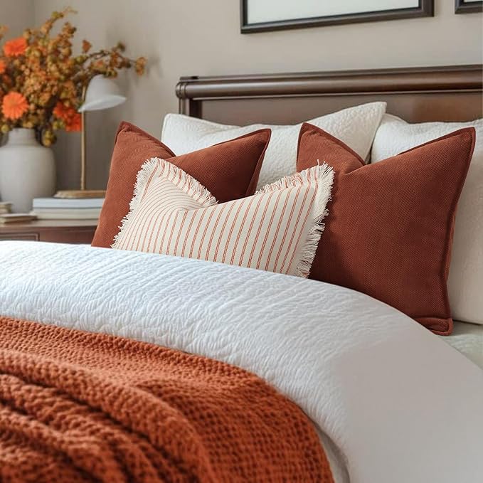 ZWJD Rust Throw Pillow Covers 20x20 Set of 2 Chenille Fall Pillow Covers with Elegant Design Soft and Luxurious Decorative Throw Pillows for Couch, Bed, and Home Decor
