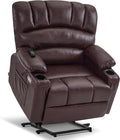 MCombo Power Lift Recliner Chair for Elderly, Lift Chair with Heat and Massage, Extra Wide Lift Recliner for Big People, Faux Leather R7096 (Medium-Wide, Dark Brown)