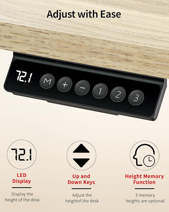 Okin Standing Desk Electric Adjustable Computer Desks, Whole Piece Stand up Desk Office Gaming Home Office Memory Desks 48x24 inches Cream Pecans