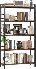 5 Tier Bookshelf 31.49" Width, Tall Book Shelf Storage and Organization, Wooden and Metal Industrial Bookcase, Large Book Shelves for Home Living Room Bedroom Office Storage(Vintage)