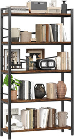 5 Tier Bookshelf 31.49" Width, Tall Book Shelf Storage and Organization, Wooden and Metal Industrial Bookcase, Large Book Shelves for Home Living Room Bedroom Office Storage(Vintage)