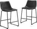 Walker Edison Douglas Urban Industrial Faux Leather Armless Counter Chairs, Set of 2, Black, 20"D x 18.5"W x 34.5"H