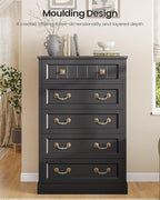 AOGLLATI Farmhouse 5 Drawers Dresser for Bedroom, 48” Tall Wood Rustic Chest of Drawers with Natural Texture, Vintage Design, Black Storage Dresser for Bedroom, Black