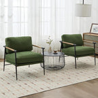 DUOMAY Mid-Century Modern Accent Chairs Armchairs Set of 2, Soft Linen Fabric Sofa Lounge Chairs Reading Chairs with Metal Leg for Living Room Bedroom Office, Green