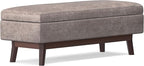 SIMPLIHOME Owen 48 inch Wide Mid Century Modern Rectangle Rectangular Storage Ottoman in Distressed Grey Taupe Vegan Faux Leather, Assembled, for the Living Room, Entryway and Family Room