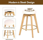 Swivel Premium Solid Wood Counter Stool 25", Set of 2, 360° Rotating Upholstered Cushion, Backless Bar Chair for Island, Pub, Kitchen, Dining Room (Light Oak)