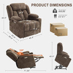 Large Power Lift Recliner Chair with Massage and Heat, Durable Heavy Duty Steel Mechanism Chenille Fabric High-Density Sponge, USB & Type-C Port Standing Assistance Brown Reclining Chair