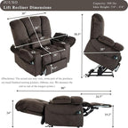 Big Man 500 lbs Power Lift Recliner for Big & Tall Elderly Adults 28 Inch Wide Seat, Lay Flat Lift Recliner Chair with Extended Footrest, Heat Massage, USB Type-C, Flip Arm Storage & Cup Holders