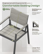 Outdoor Dining Set for 4, Patio Table and Chairs Set with Umbrella Hole, 5 Pieces HDPS Outdoor Furniture Sets for Patio, Garden, Backyard (Gray)