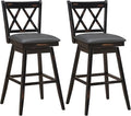 COSTWAY Bar Stool Set of 2, 360 ° Swivel Bar Height 29.5 inch Bar Stool with Foot Rest Upholstered Cushion & Ergonomic Backrest, Sturdy Frame, for Pub, Restaurant, Home (2, Black + Grey)