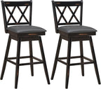 COSTWAY Bar Stool Set of 2, 360 ° Swivel Bar Height 29.5 inch Bar Stool with Foot Rest Upholstered Cushion & Ergonomic Backrest, Sturdy Frame, for Pub, Restaurant, Home (2, Black + Grey)