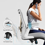 Office Home Ergonomic Desk Chair-Computer X-Shaped Chair Mesh PU Leather with Adjustable Lumbar Support-Executive Chair High Back Flip-Up Arms for Long Hours (Grey-No Headrest)