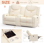Loveseat Recliner Sofa, Beige PU Leather Double Recliner Loveseat with Console, Cup Holders, Storage & USB Ports, Ergonomics，Manual Reclining Sofa Couch for Living Room, RV
