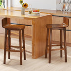 COSTWAY Solid Wood Bar Stools Set of 2, 29-inch Counter Height Chairs with Low Back and Footrest, Farmhouse Wooden Armless Barstools for Kitchen Island, Dining Room, Cafe, Breakfast, Brown
