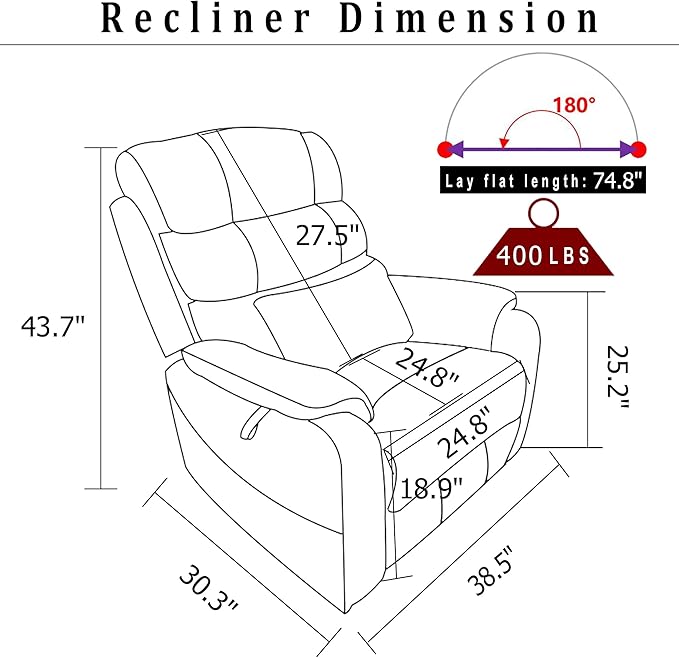 Lift Chair Lay Flat Recliner Heat Massage Dual Motor Infinite Position Power Recliners with Left Side Tray Table-Wireless Charger,Cup Holder (Dark Grey Chenille Fabric)