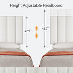 Garvee Queen Size Bed Frame with 4 Storage Drawers, Adjustable Height Headboard, Linen Upholstered Platform Bed Frame, No Box Spring Needed, Easy Assembly, White