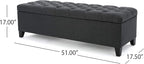Christopher Knight Home Ottilie Fabric Storage Ottoman, Dark Grey Dimensions: 17.50”D x 51.00”W x 17.00”H