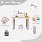 Kids Desk and Chair Set, Multi-Activity Children Study Table and Chair Set with Bookshelf for Home/Classrom, Height Adjustable, Graffiti Desktop, Removable Storage Rack for Toddler Ages 3-12