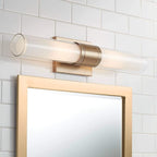 Possini Euro Design Brianna Modern Wall Mount Light Brass Gold Metal Hardwired 23 1/2" Wide Light Bar Fixture Double White Clear Glass Tube Shade for Bathroom Vanity Mirror House Home Room Decor