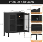 Black Metal Storage Cabinet with Mesh Doors, Small Office Storage Locker with 2 Adjustable Shelves, Accent Metal Locker Cabinet for Home, Office, Living Room, Hallway
