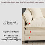 Aoowow Modular Sectional 2 Seater Cloud Sofa Couch for Living Room,78" Loveseat Couch with Deep Seat,Modern Chenille 2 Seat Sofas,Fluffy Small Couches for Bedroom,Small Spaces (Beige, 2 Seater)