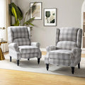HULALA HOME Upholstered Wingback Recliner Chair Set of 2, Small Adjustable Footrest Push Back Single Reclining Sofa, Mid Century Modern Lounge Armchair for Living Room, Bedroom, Reading/Plaid Grey