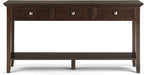 SIMPLIHOME Acadian Console Table - 60 Inch Wide Solid Wood Sofa Table in Brunette Brown, Transitional Storage Table for Entryway or Living Room with 3 Drawers and Open Bottom Shelf
