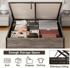 Lift Up Storage Bed Frame, Full Size Wooden Platform Bed with Large Storage Underneath, No Box Spring Needed, Noise Free, Rustic Grey