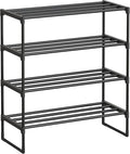 SONGMICS Shoe Rack, 4-Tier Shoe Organizer, Metal Storage Shelf, Upright or Upside Down, for 10-15 Pairs, Stackable, for Entryway, 11.8 x 26.8 x 29.5 Inches, Black ULSA204B01