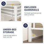 Allewie Metal Bunk Bed Twin Over Full Size for Junior & Adults with Ladder and Heavy Duty Guardrail, Small Space Saving Design for Bedroom Kid Room and Dorm, White