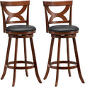 COSTWAY Bar Stools Set of 2, 30.5” 360-Degree Swivel Chairs with Soft Cushion & Elegant Hollow Backrest, Rubber Wood Footrests, Upholstered Swivel Bar Stools for Kitchen Island, Pub, Café (2, 30.5‘’)