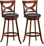 COSTWAY Bar Stools Set of 2, 30.5” 360-Degree Swivel Chairs with Soft Cushion & Elegant Hollow Backrest, Rubber Wood Footrests, Upholstered Swivel Bar Stools for Kitchen Island, Pub, Café (2, 30.5‘’)