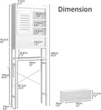 IRONCK Over The Toilet Storage Rack with Cabinet and Drawer, 6 Tier Bathroom Organizer Shelves Space Saver with Adjustable Shelf, Sliding Door, Paper Hook, White