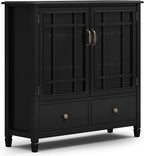 SIMPLIHOME Connaught SOLID WOOD 46 inch Wide Traditional Tall Storage Cabinet in Black for the Living Room, Entryway and Family Room