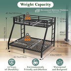 Bunk Beds Twin XL Over Queen, Heavy Duty Bunk Beds with Bottom Space & Guardrail Metal Bunk Bed Frame for Adults Teens Dorm Bedroom Guest Room, No Box Spring Needed（Black）